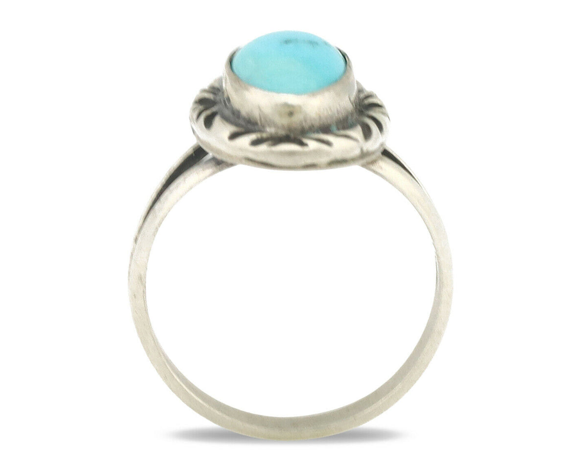 Navajo Ring .925 Silver Natural Blue Turquoise Native Artist Signed C.80's