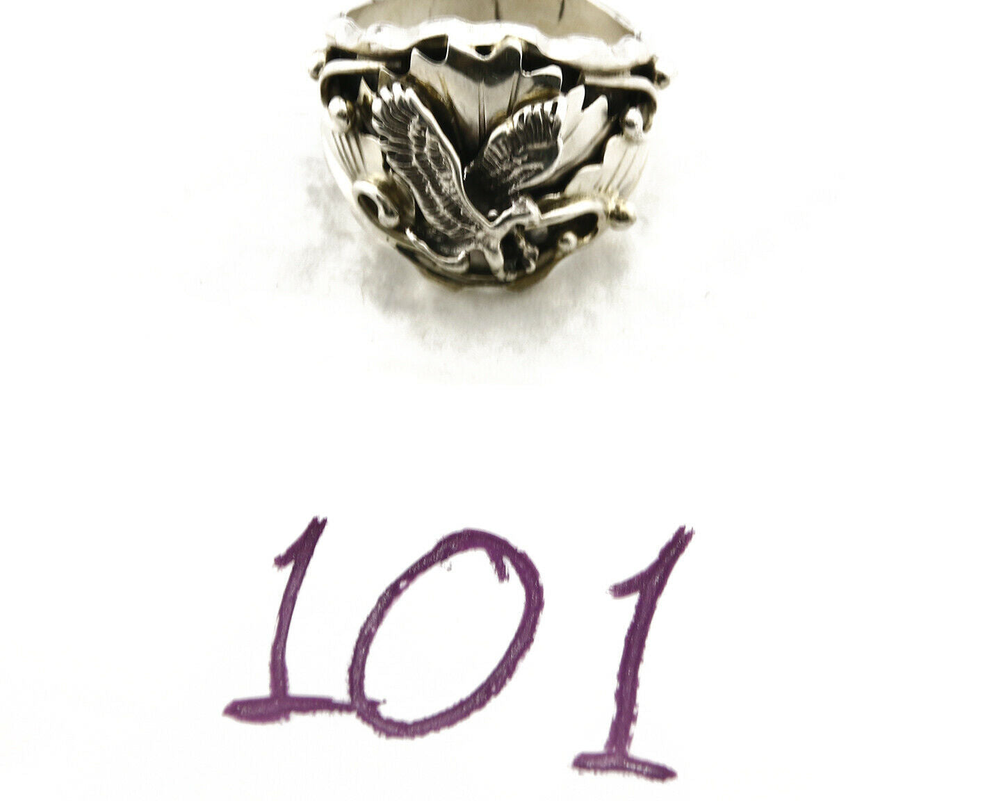 Navajo Eagle Ring .925 SOLID Silver Handmade Signed Artist S Circa 1980's