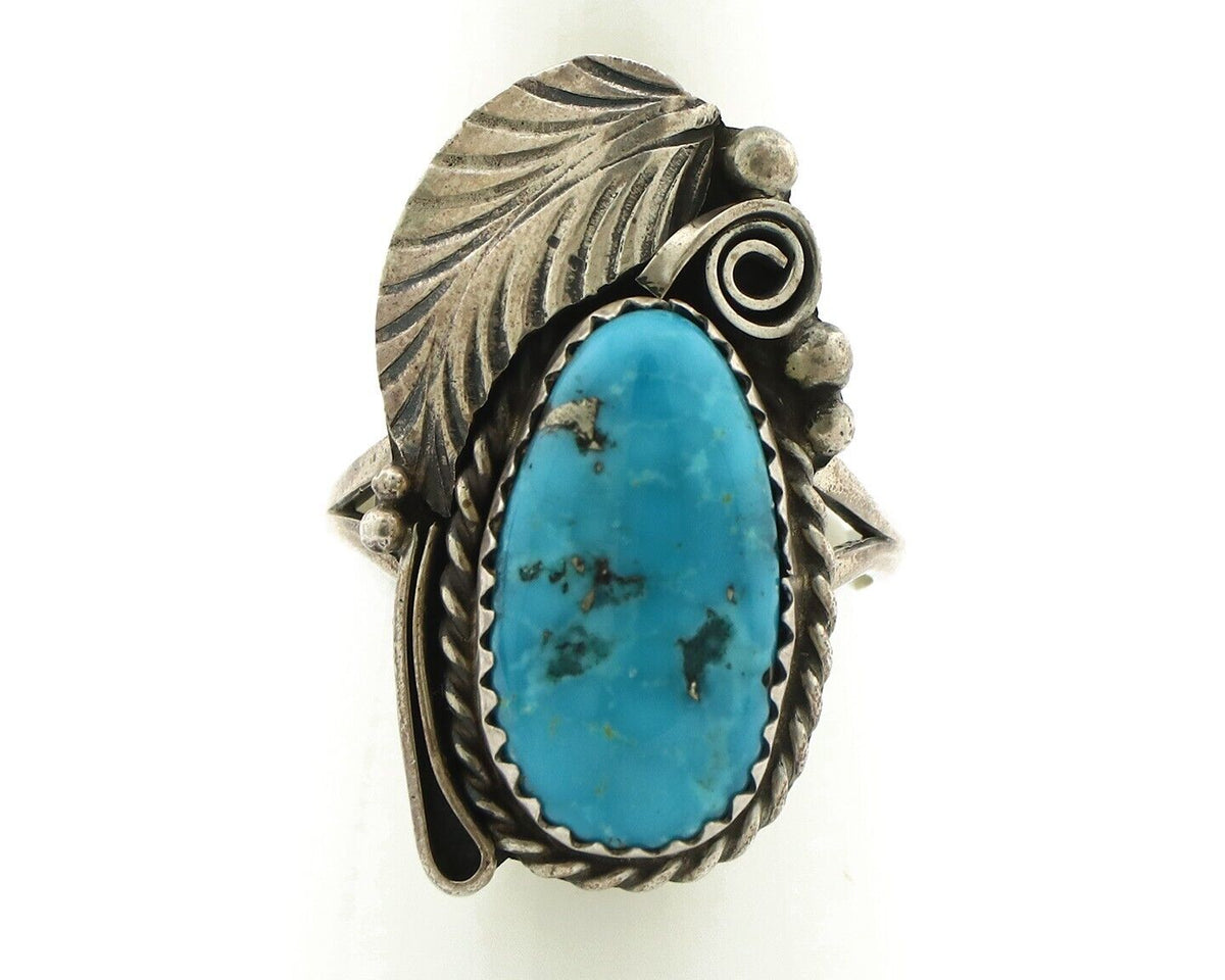 Navajo Ring 925 Silver Natural Morenci Turquoise Artist Signed Justin Morris