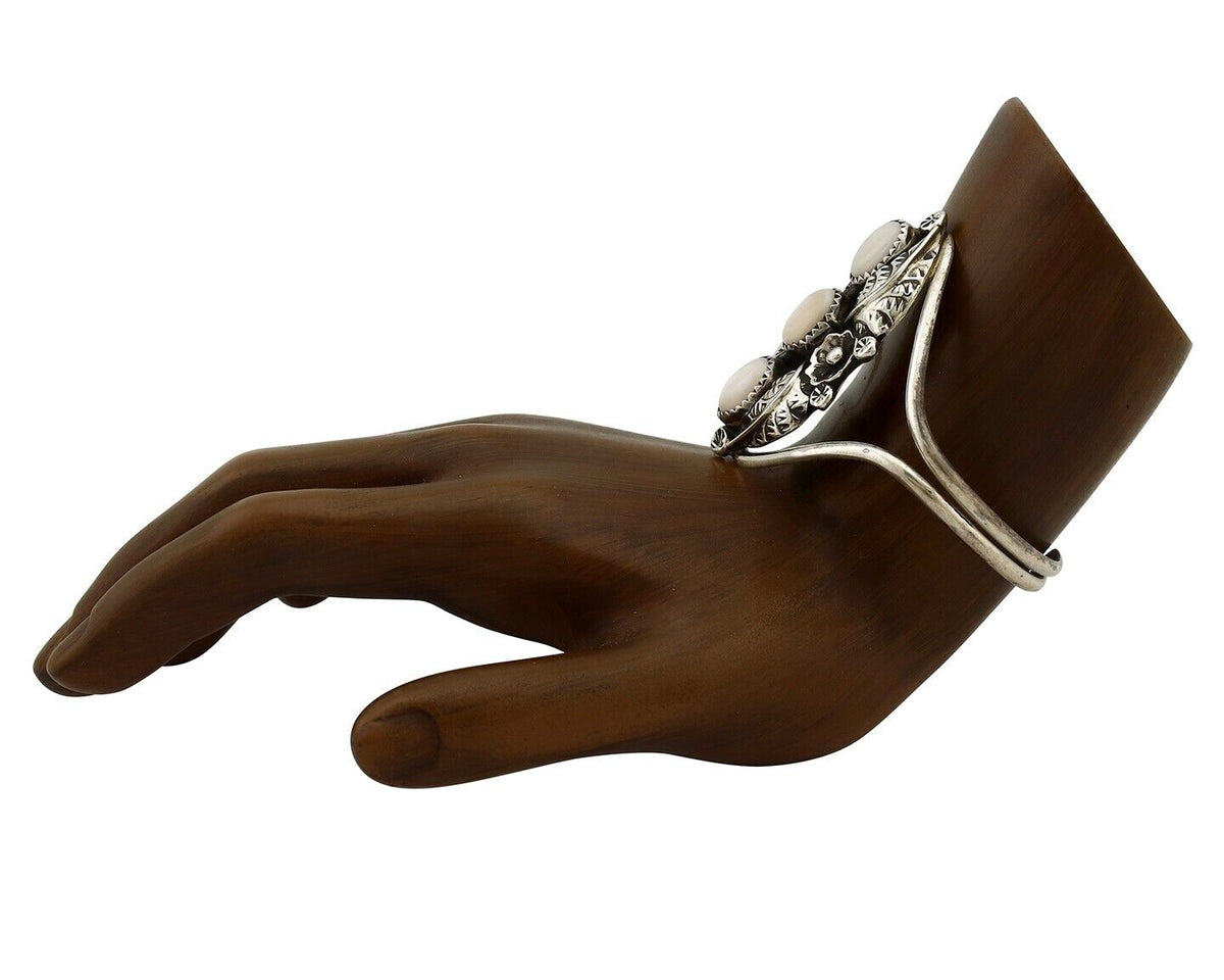Women's Navajo Bracelet 925 Silver Natural Pink Mussel Native American Signed BB