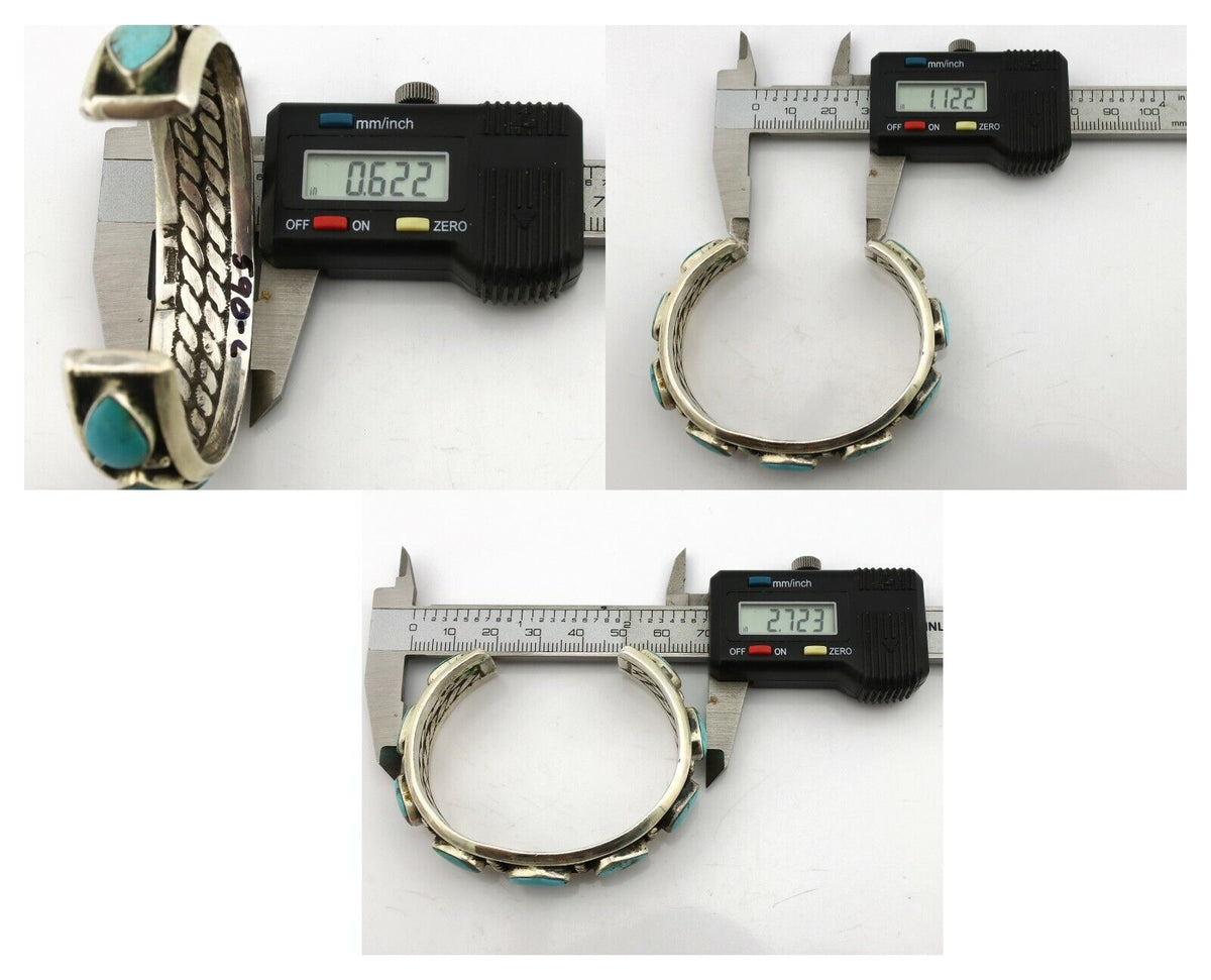 Navajo Bracelet .925 Silver Gem Kingman Turquoise Artist Signed AY 80's