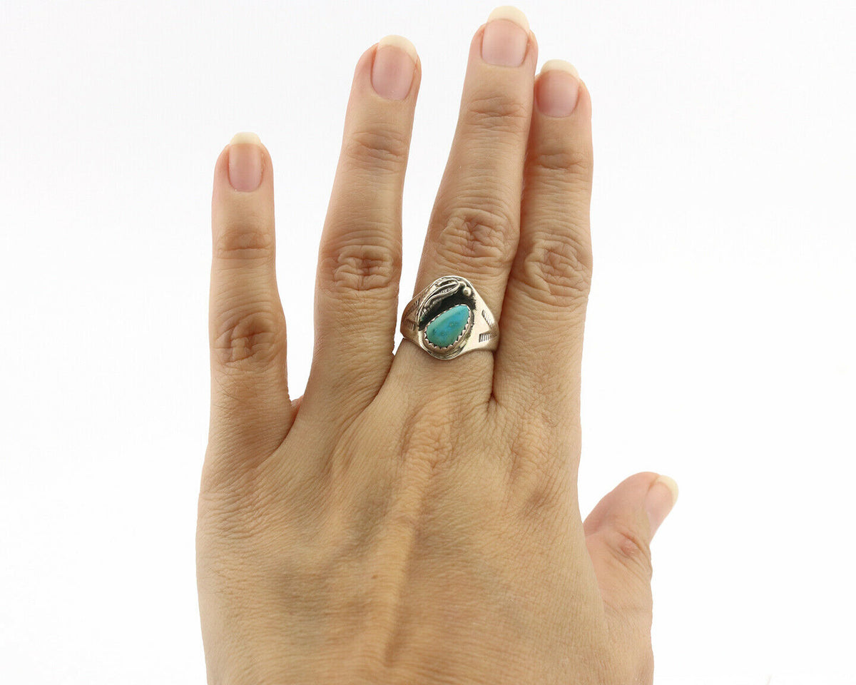Zuni Ring .925 Silver Natural Blue Turquoise Native American Artist C.1980's