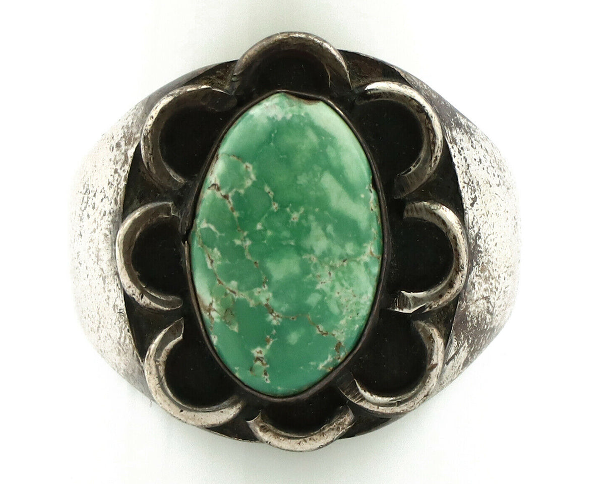 Navajo Ring .925 Silver Green Turquoise Native American Artist C.80's
