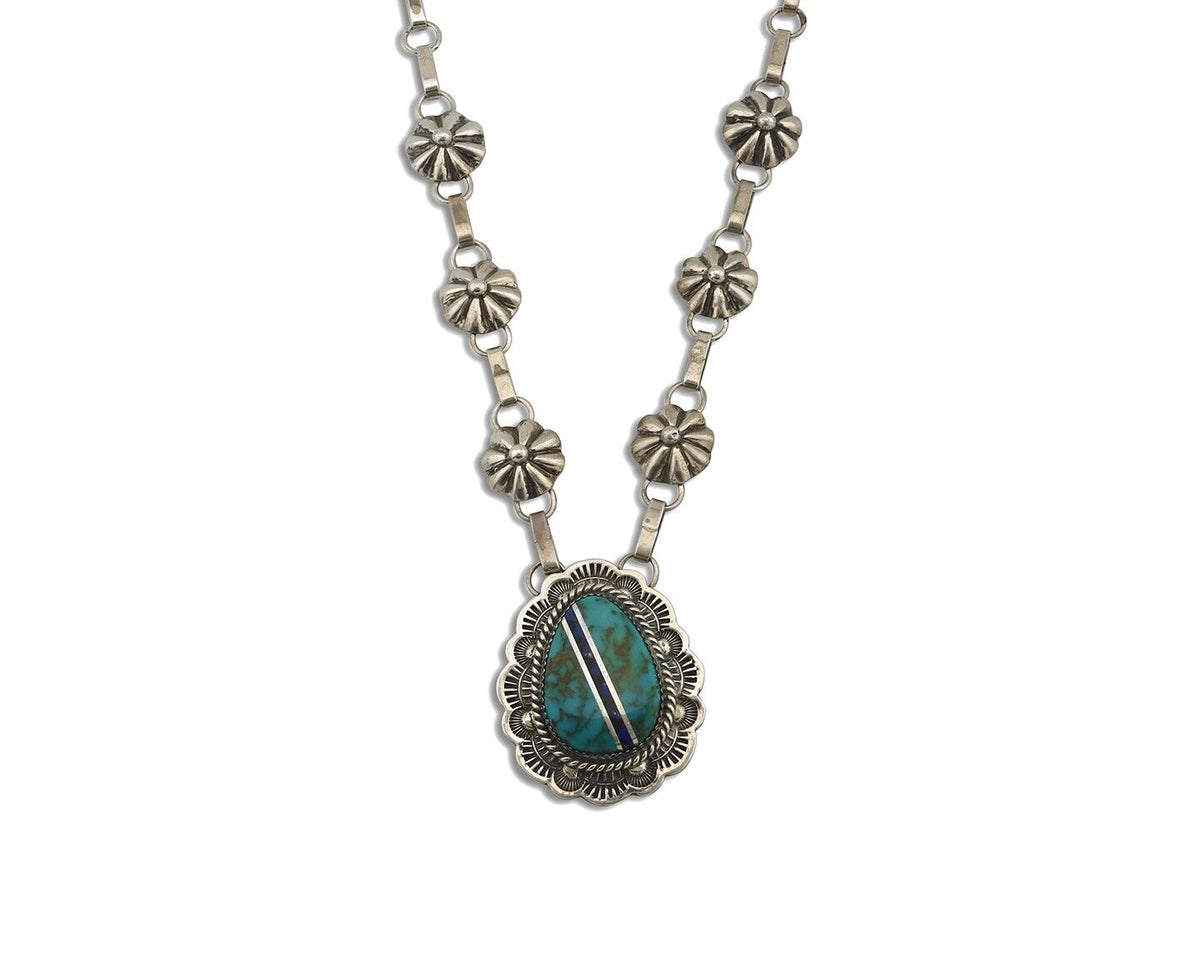 Navajo Necklace 925 Silver Turquoise, Onyx, Lapis Artist Signed M Begay C.80's