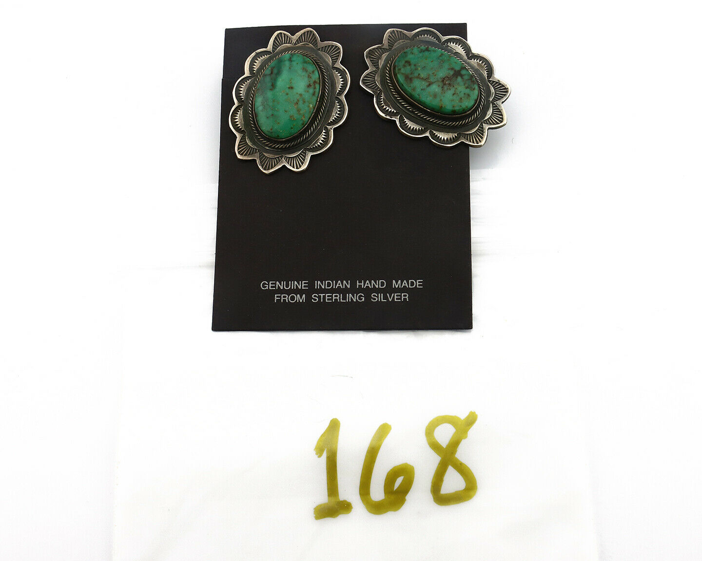 Concho Green Natural Turquoise Post Earrings by PJ Begay
