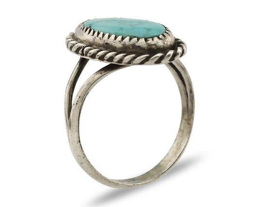 Navajo Handmade Ring 925 Silver Kingman Turquoise Artist Signed MC C.80's