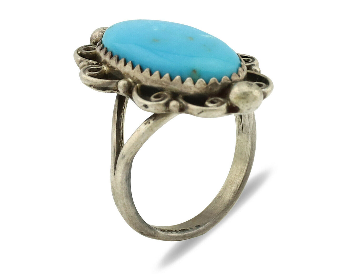 Navajo Ring .925 Silver Blue Turquoise Native American Artist C.80's