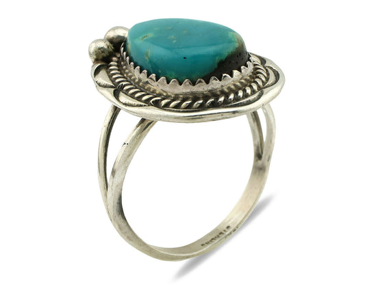 Navajo Ring .925 Silver Blue Turquoise Artist Signed Anna Begay C.1980's