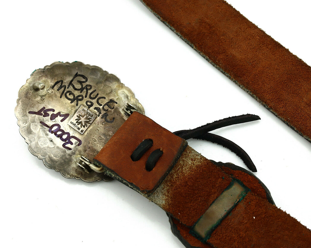 Navajo Concho Belt .925 Silver Hand Stamped Artist Signed Bruce Morgan C.80's