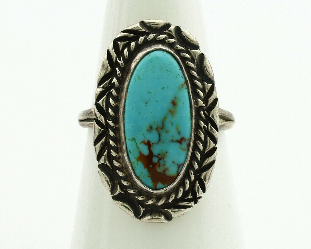 Navajo Ring .925 Silver Kingman Turquoise Native American Artist C.1980's