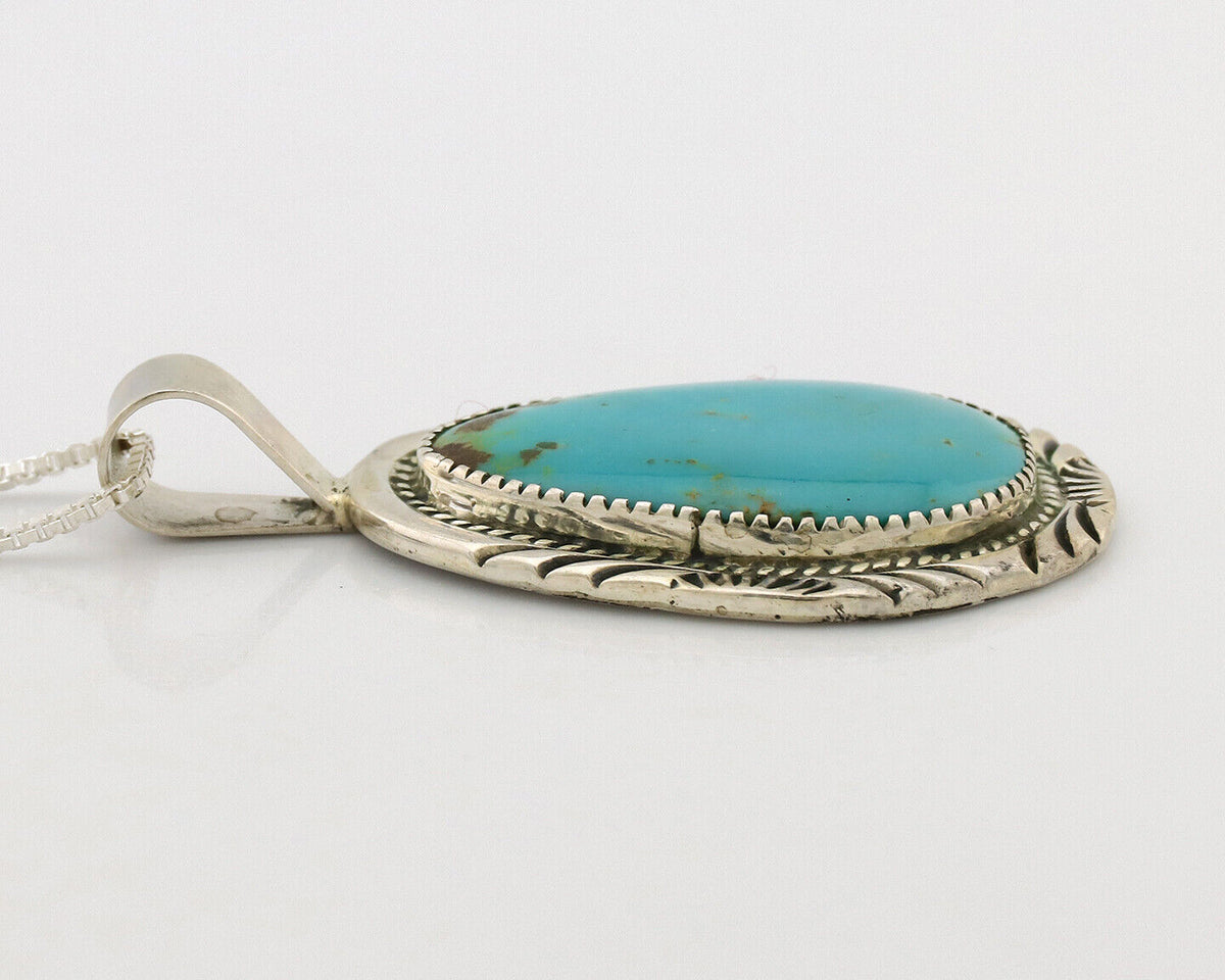 Navajo Necklace .925 Silver Kingman Turquoise Native American Signed C.1980's