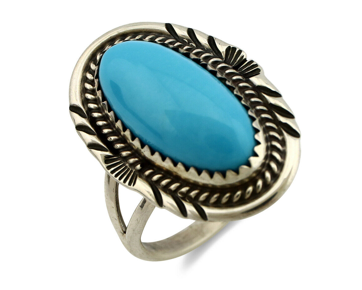 Navajo Ring .925 Silver Sleeping Beauty Turquoise Artist Signed Anna Begay C80s