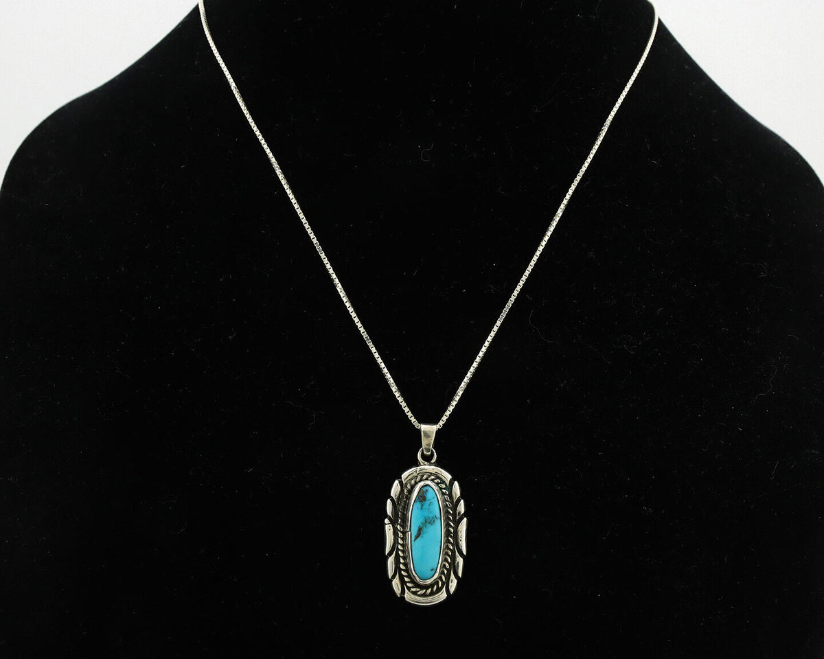Navajo Necklace .925 Silver Sleeping Beauty Turquoise Signed M Montoya C.80's