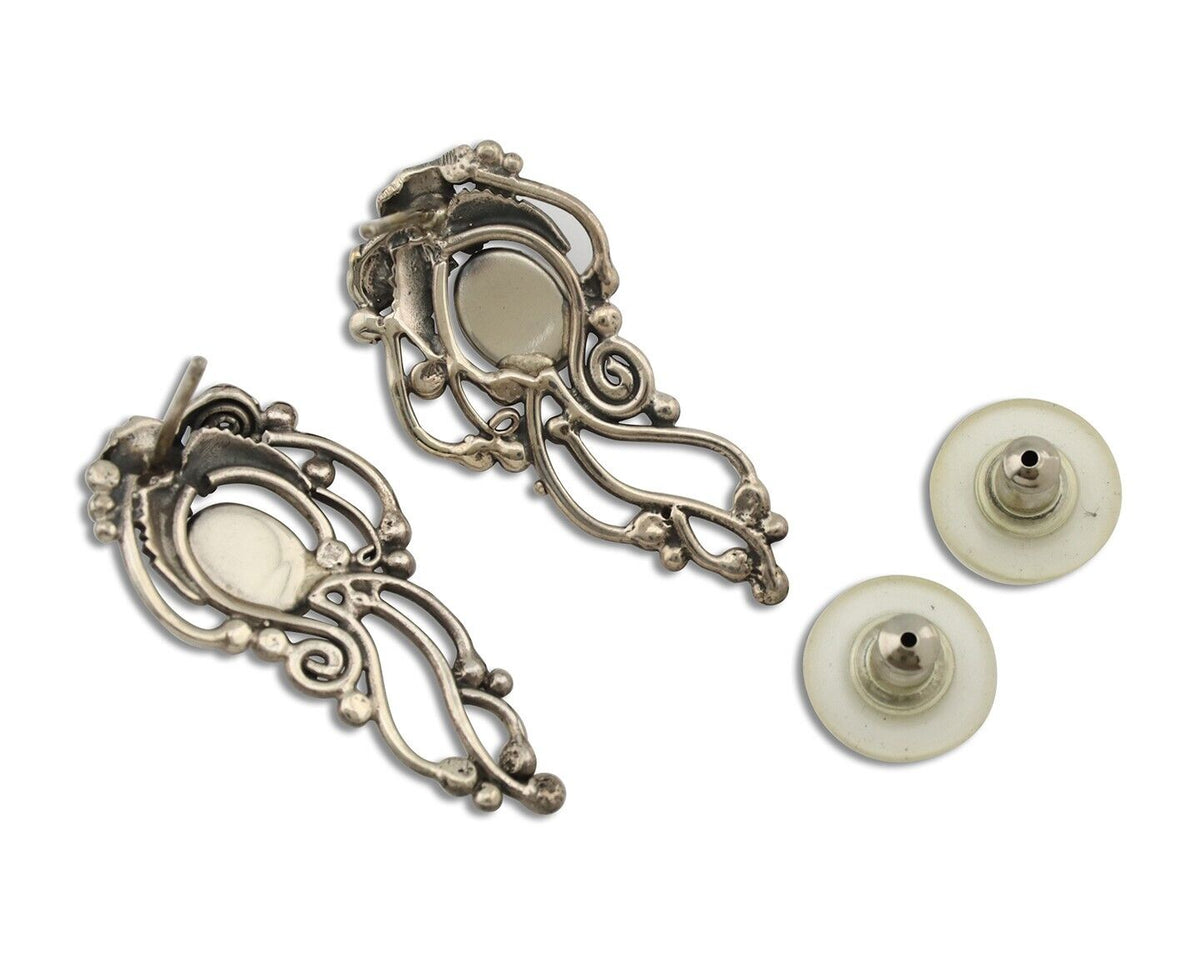 Navajo Earrings 925 Silver Natural Mined Denim Lapis Native American Artist C90s