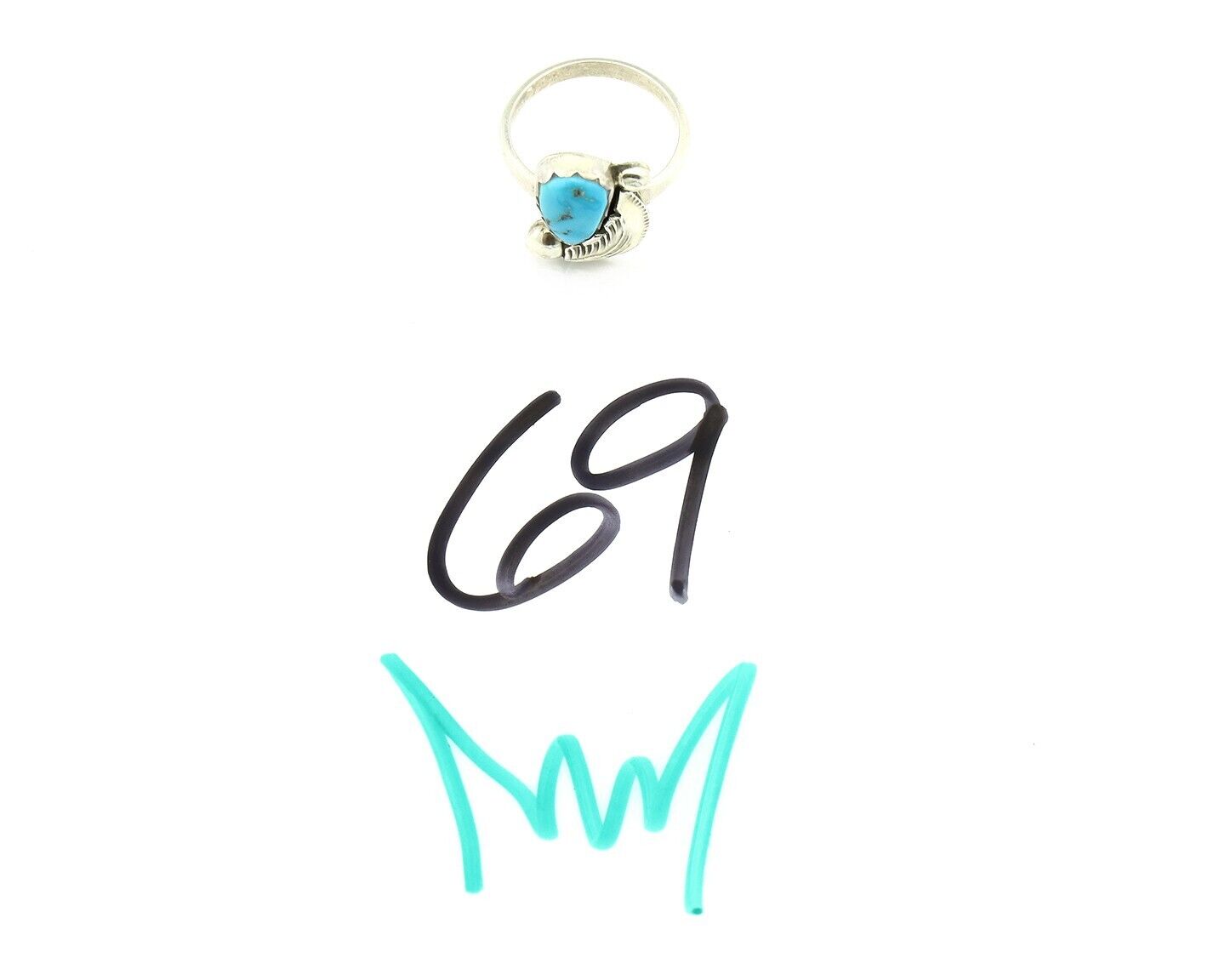 Zuni Ring 925 Silver Natural Blue Gem Turquoise Artist Signed Simplicio C.80's