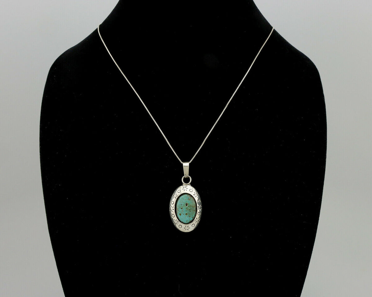 Navajo Pendant .925 Silver Kingman Turquoise Native American C.80's