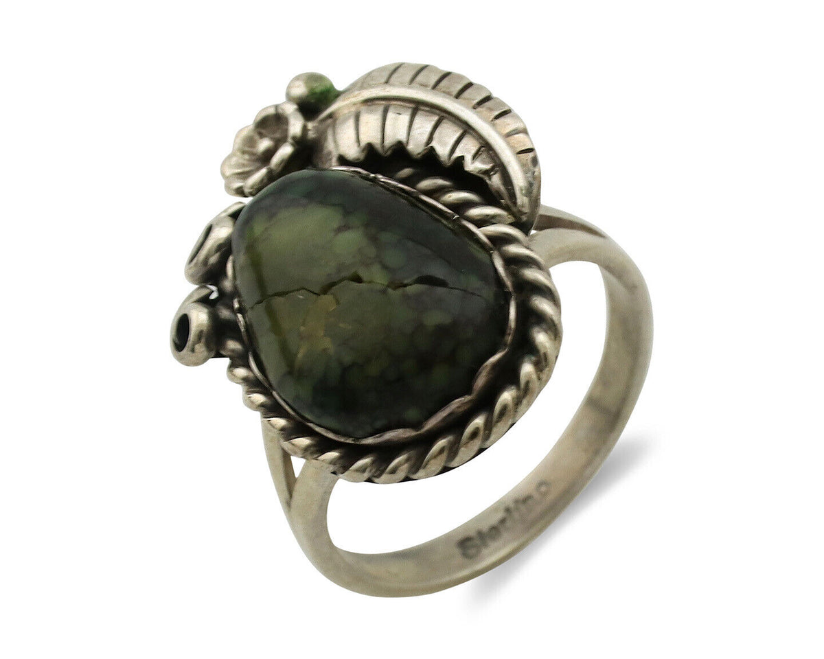 Navajo Ring .925 Silver Green Turquoise Handmade Native American Artist C.1980s