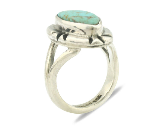 Navajo Ring .925 Silver Natural Mined Turquoise Artist Signed Gecko C.80's
