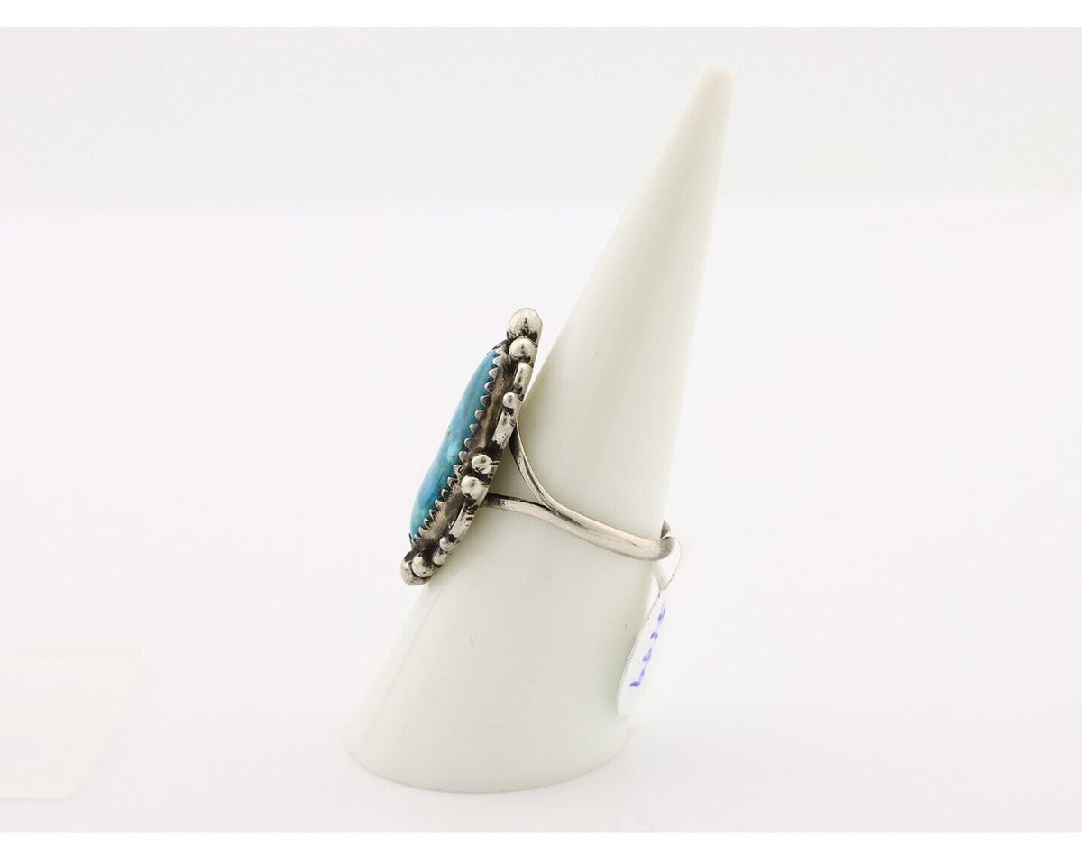 Navajo Ring 925 Silver Blue Gem Turquoise Artist Signed Billy Eagle C.80's