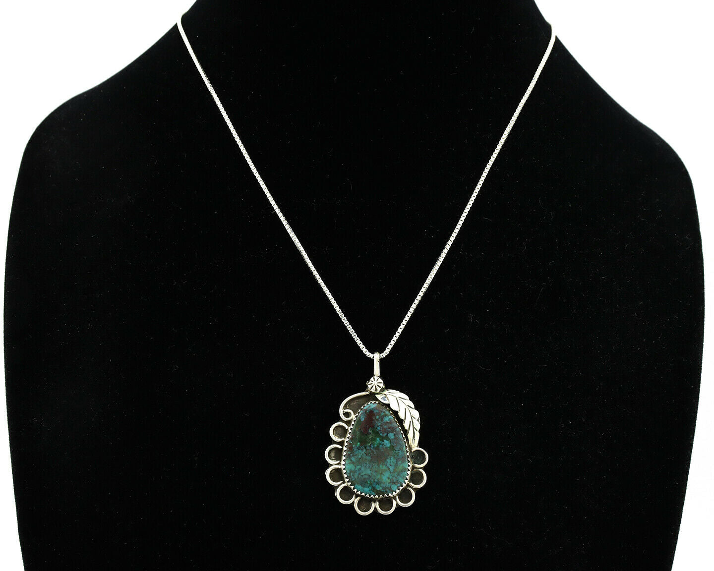 Navajo Necklace .925 Silver Nevada Black Turquoise Signed JR C.1980's