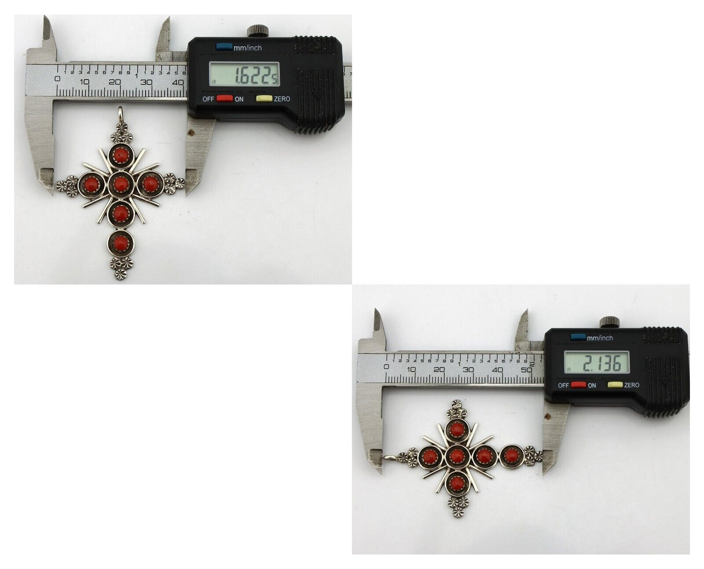 Zuni Handmade Cross Necklace 925 Silver Red Coral Artist Signed NOM? C.80's