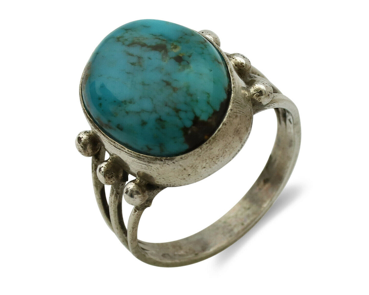 Navajo Ring .925 Silver Kingman Turquoise Native American Artist C.1980's