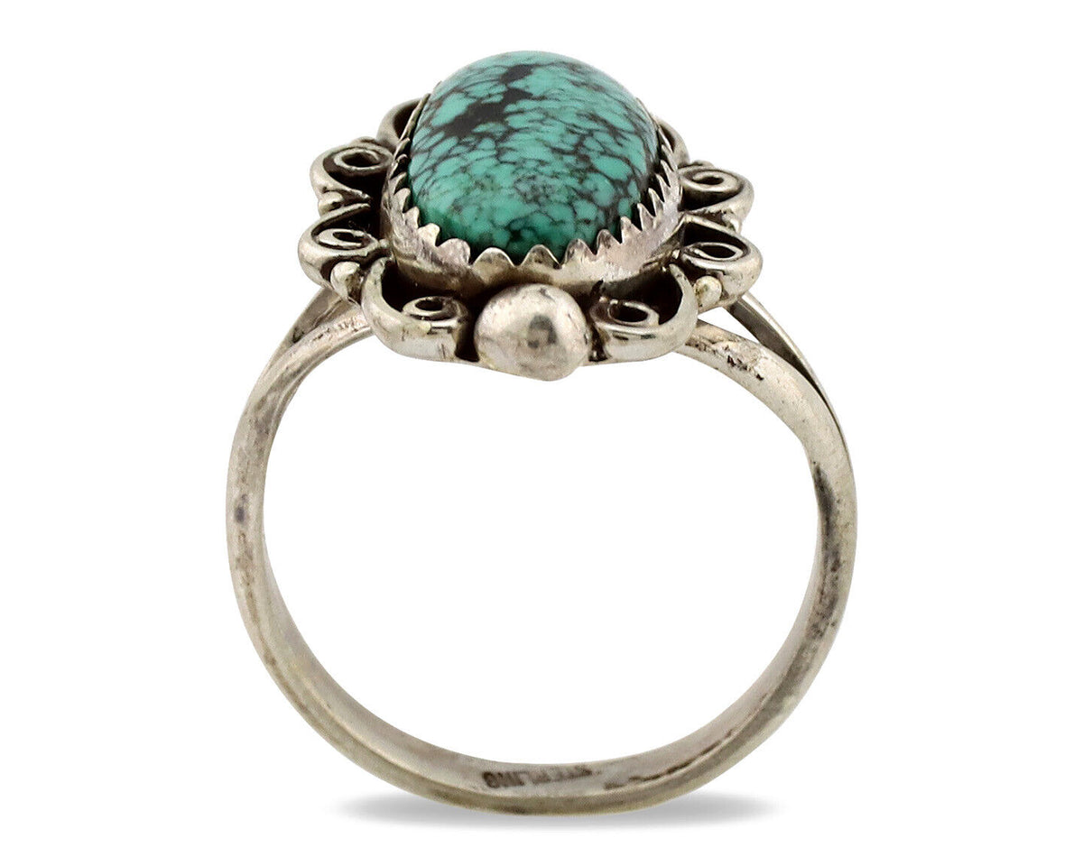 Navajo Ring .925 Silver Spiderweb Turquoise Artist Signed TALHAT C.80's