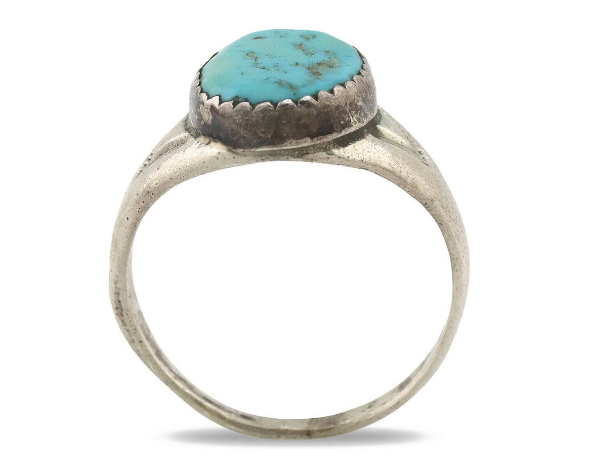 Zuni Ring .925 Silver Natural Blue Turquoise Native American Artist C.1980's