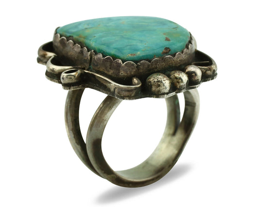 Navajo Ring .925 Silver Kingman Turquoise Native American Artist C.1980's