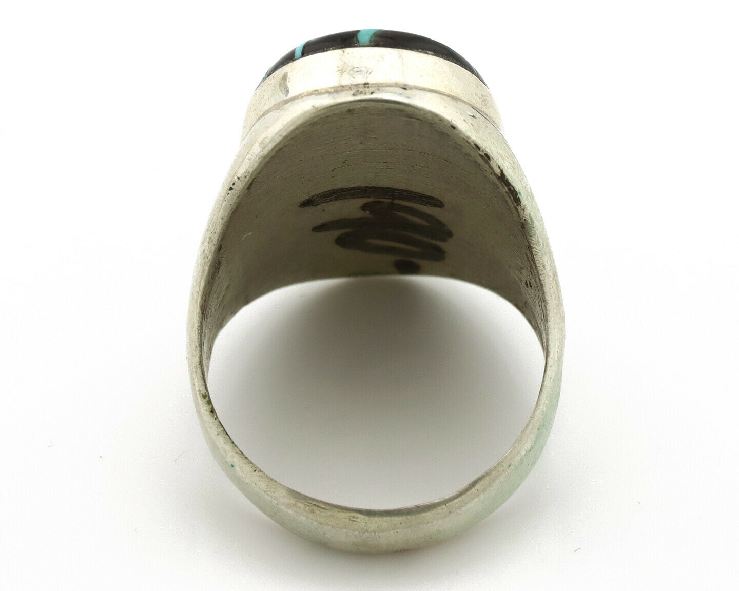 Zuni Inlaid Ring .925 Silver Gemstone Artist Native American C.1980's