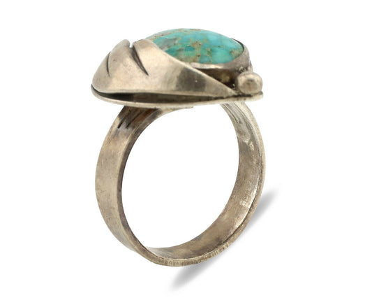 Navajo Ring .925 Silver Kingman Turquoise Native American Artist C.1980's
