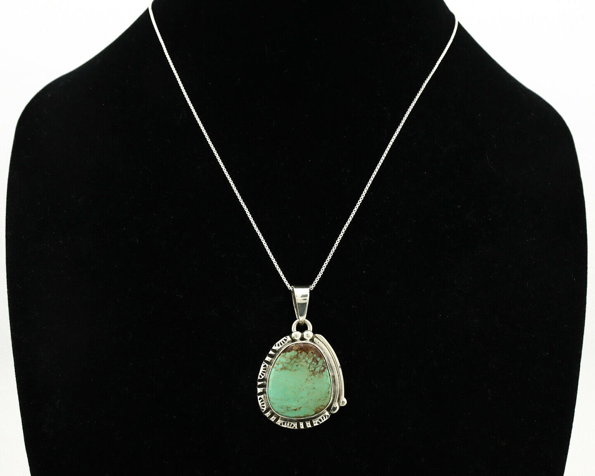 Navajo Necklace .925 Silver Kingman Turquoise Signed Tepee C.1980's
