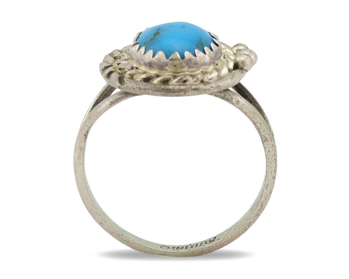 Navajo Ring .925 Silver Sleeping Beauty Turquoise Artist Signed Arrow C.80's
