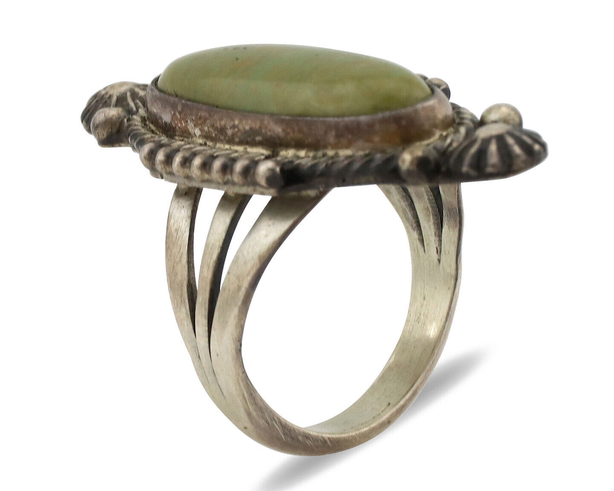 Navajo Ring 925 Silver Natural Green Turquoise Artist Signed RB C.80's