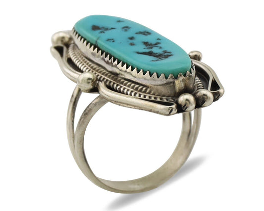 Navajo Inlay Band Ring 925 Silver Sleeping B Turquoise Signed Justin Morris C80s