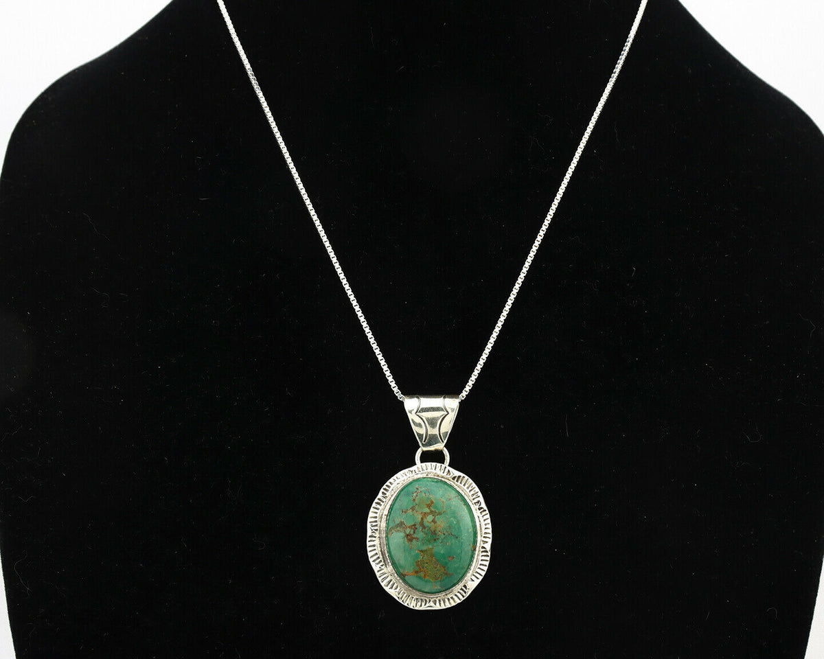 Navajo Kingman Turquoise Pendant .925 Silver Artist Signed JP C.80's