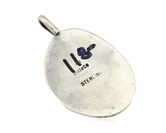 Navajo Pendant .925 Silver Kingman Turquoise Signed Artist Tom Willeto C.80's