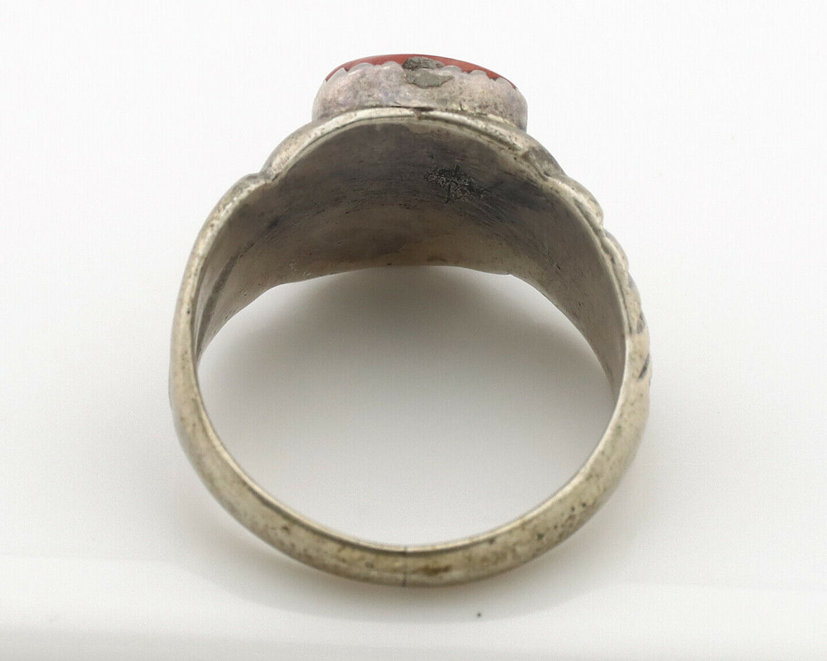 Zuni Ring .925 Silver Natural Turquoise & Coral Native American Artist C.1980's