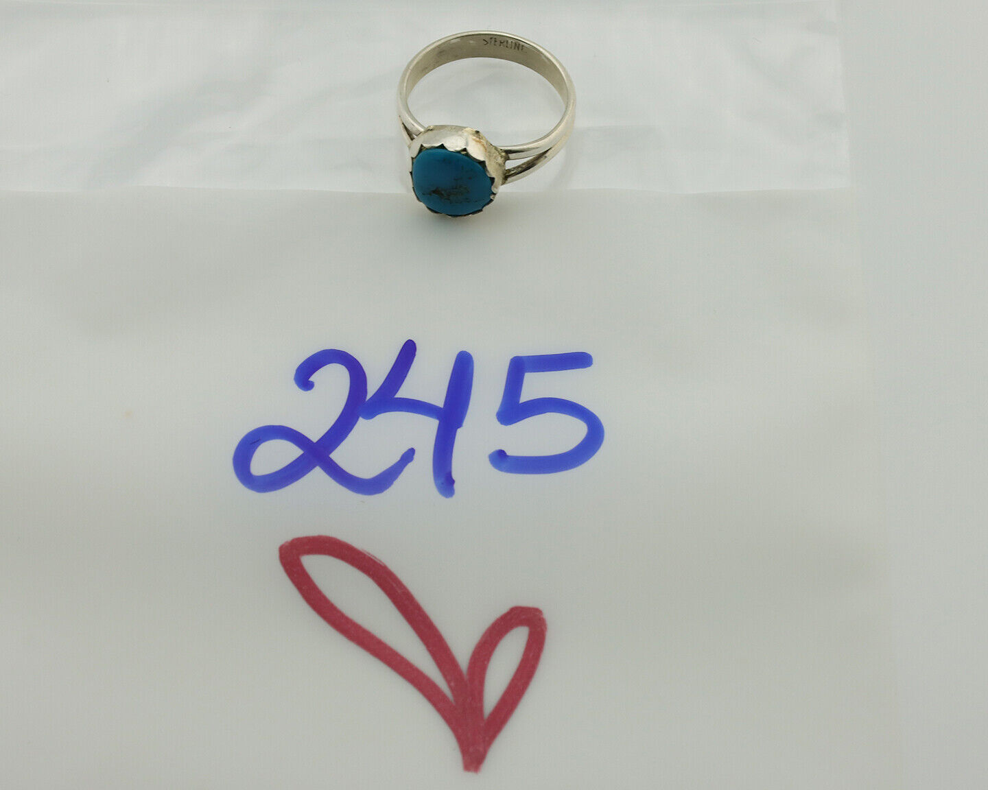 Navajo Ring .925 Silver Sleeping Beauty Turquoise Native American Artist C.1980s