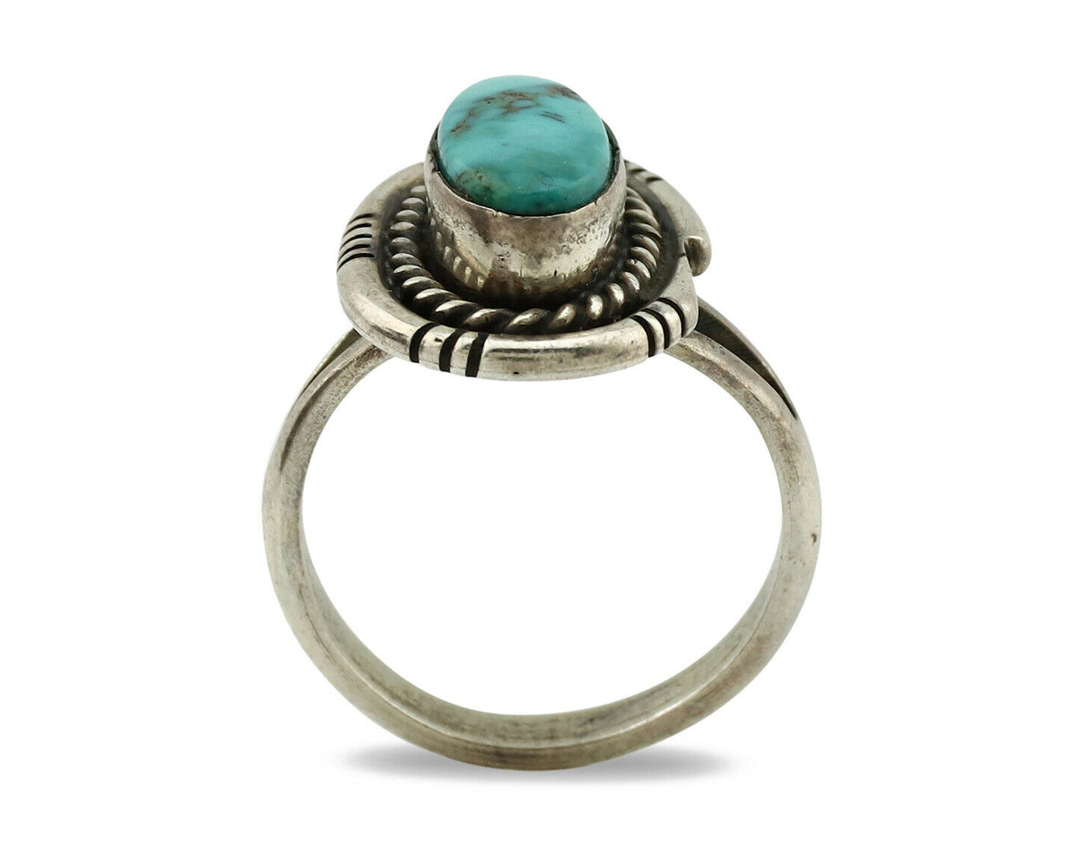 Navajo Ring .925 Silver Kingman Turquoise Native American Artist C.1980's