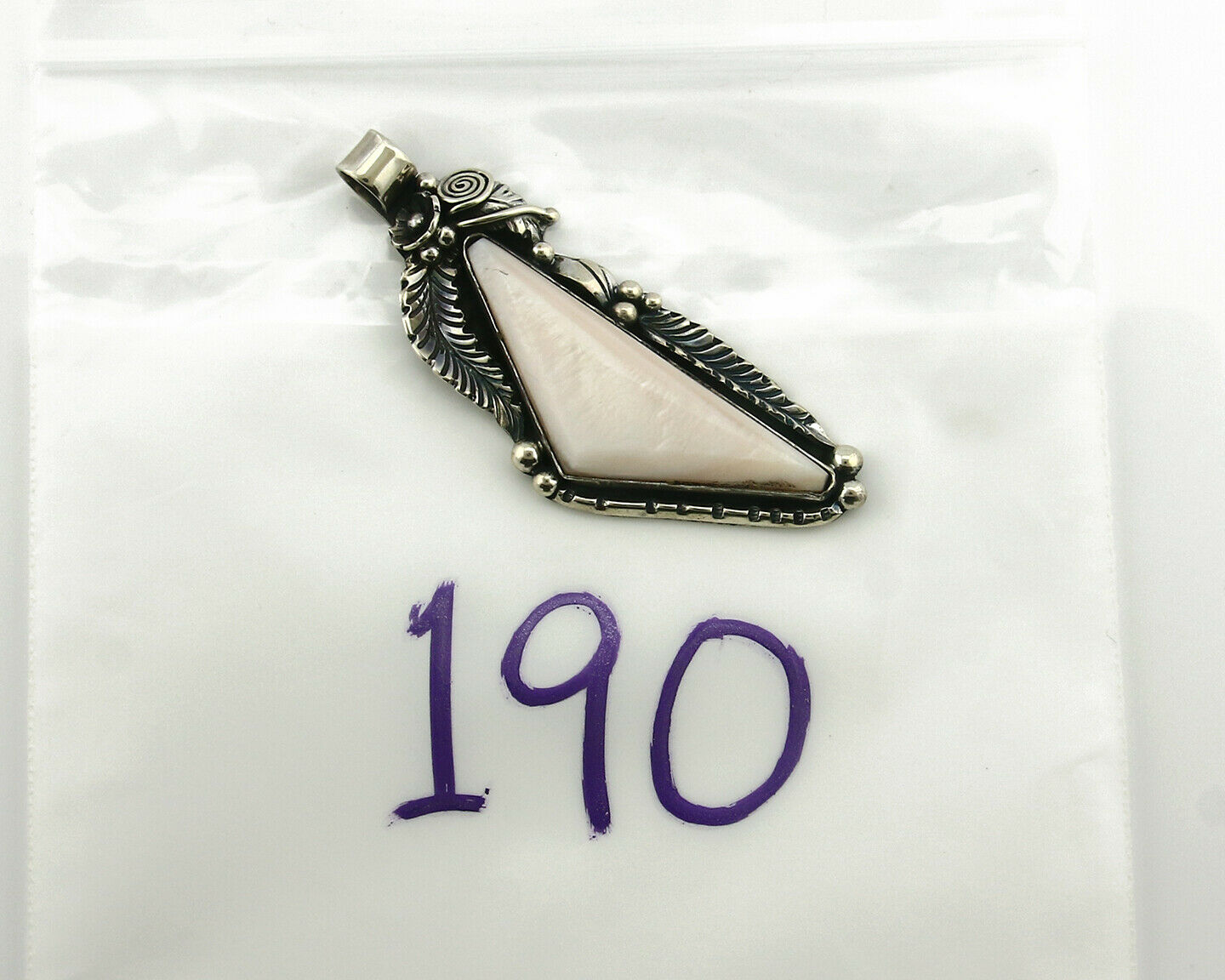 Navajo Pendant .925 Silver Real Natural Pink Mussel Signed Yazzie C.80's