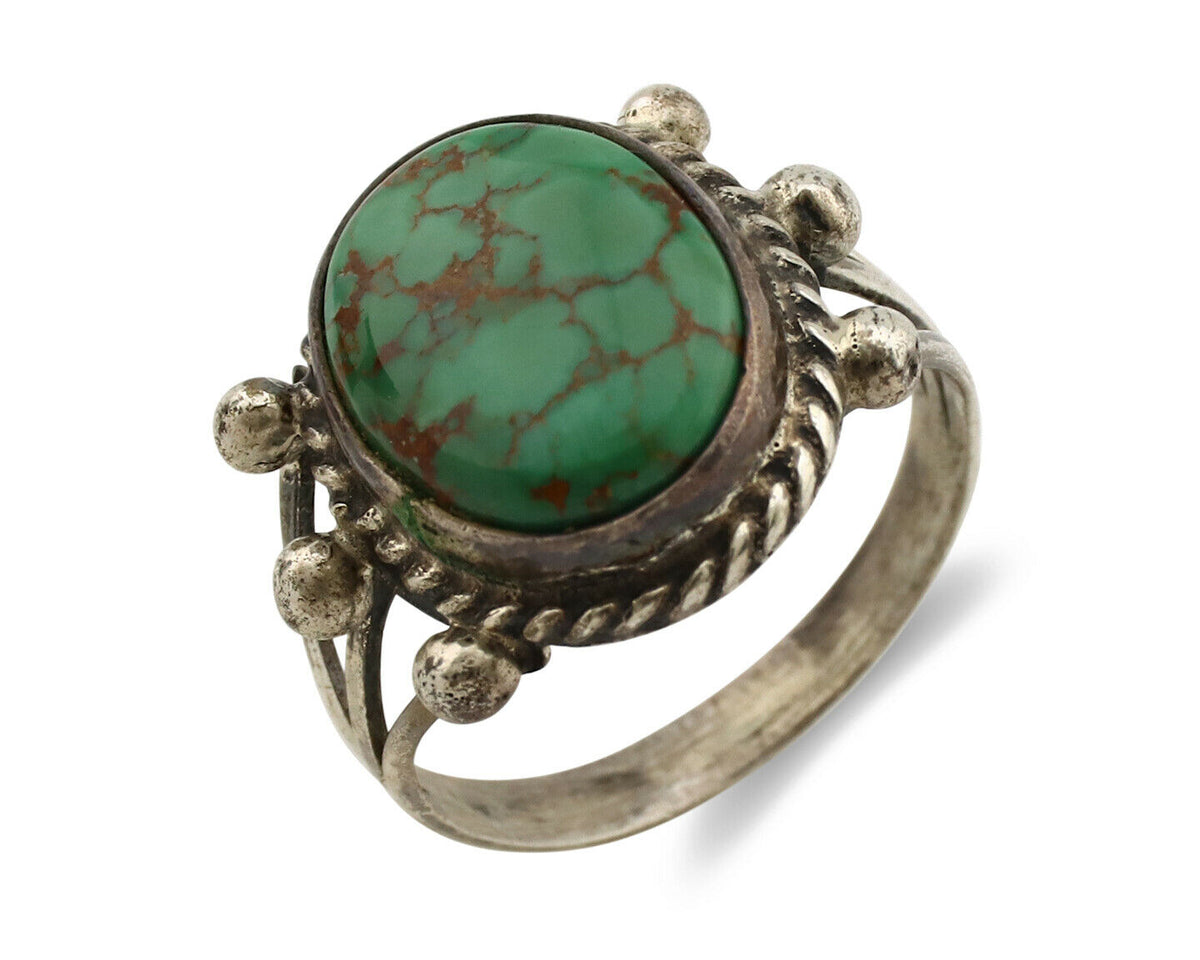 Navajo Ring .925 Silver Natural Green Turquoise Artist Signed R C.80's