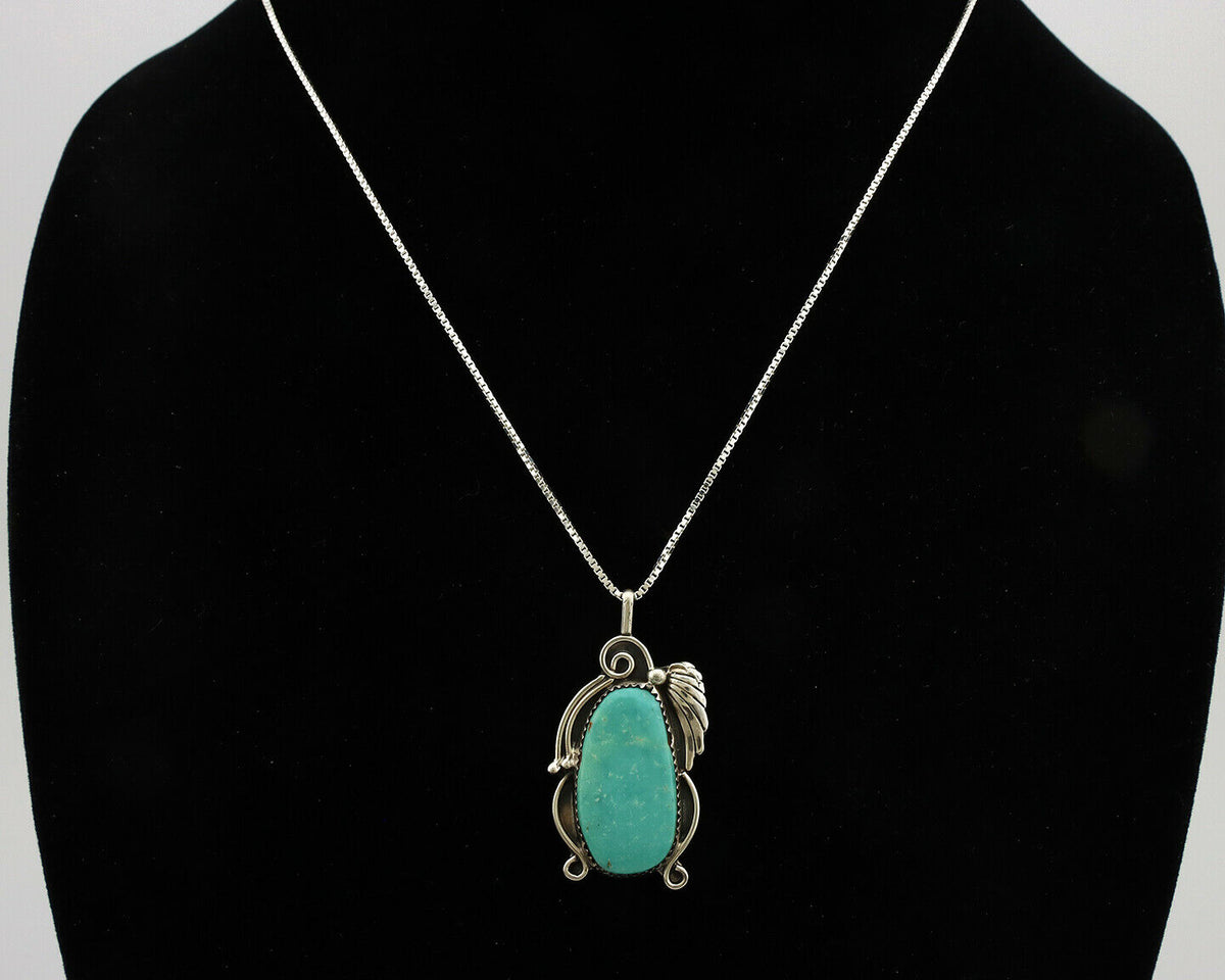 Navajo Necklace .925 Silver Kingman Turquoise Native Artist C.1980's