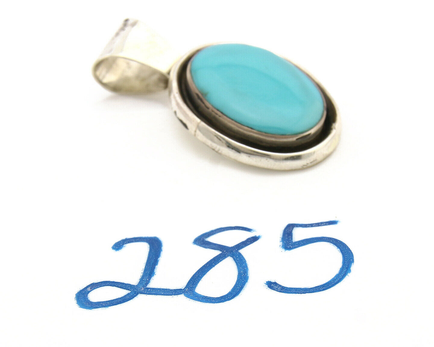 Navajo Pendant .925 Silver Blue Southwest Turquoise Signed Artist V C.80's