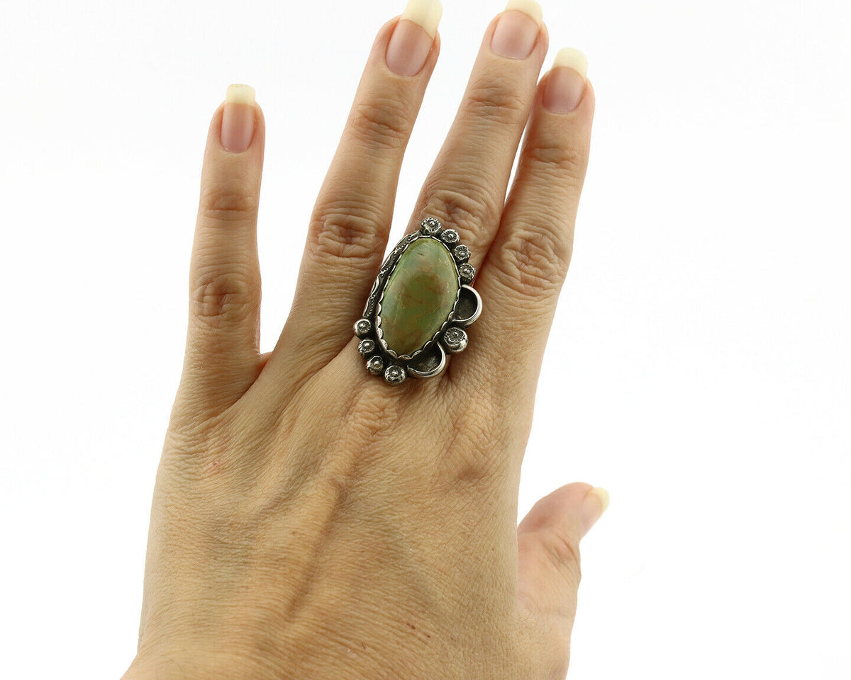 Navajo Ring .925 Silver Manassas Turquoise Artist Signed R C.1980's