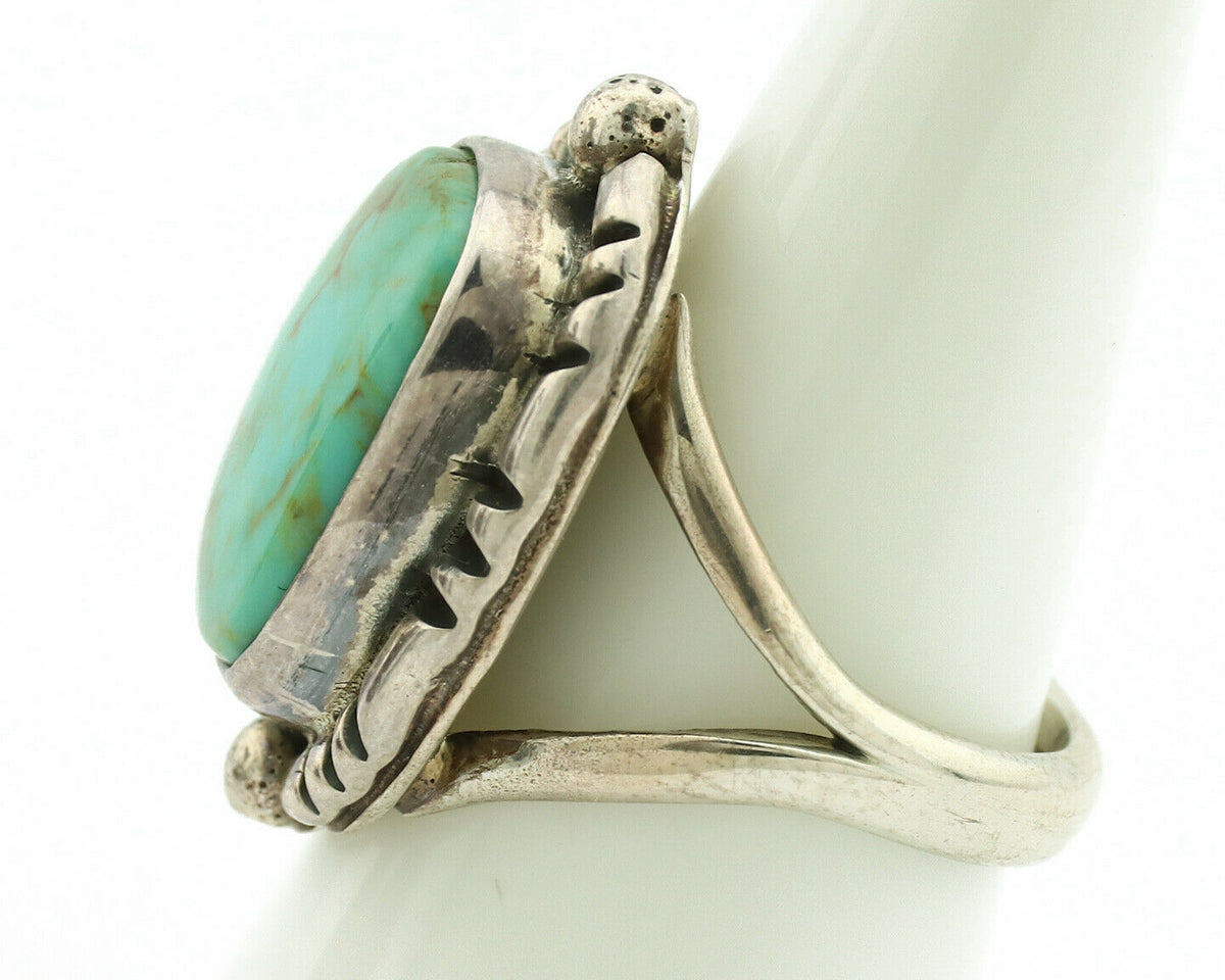 Navajo Ring .925 Silver Kingman Turquoise Artist Signed Gecko C.1980's