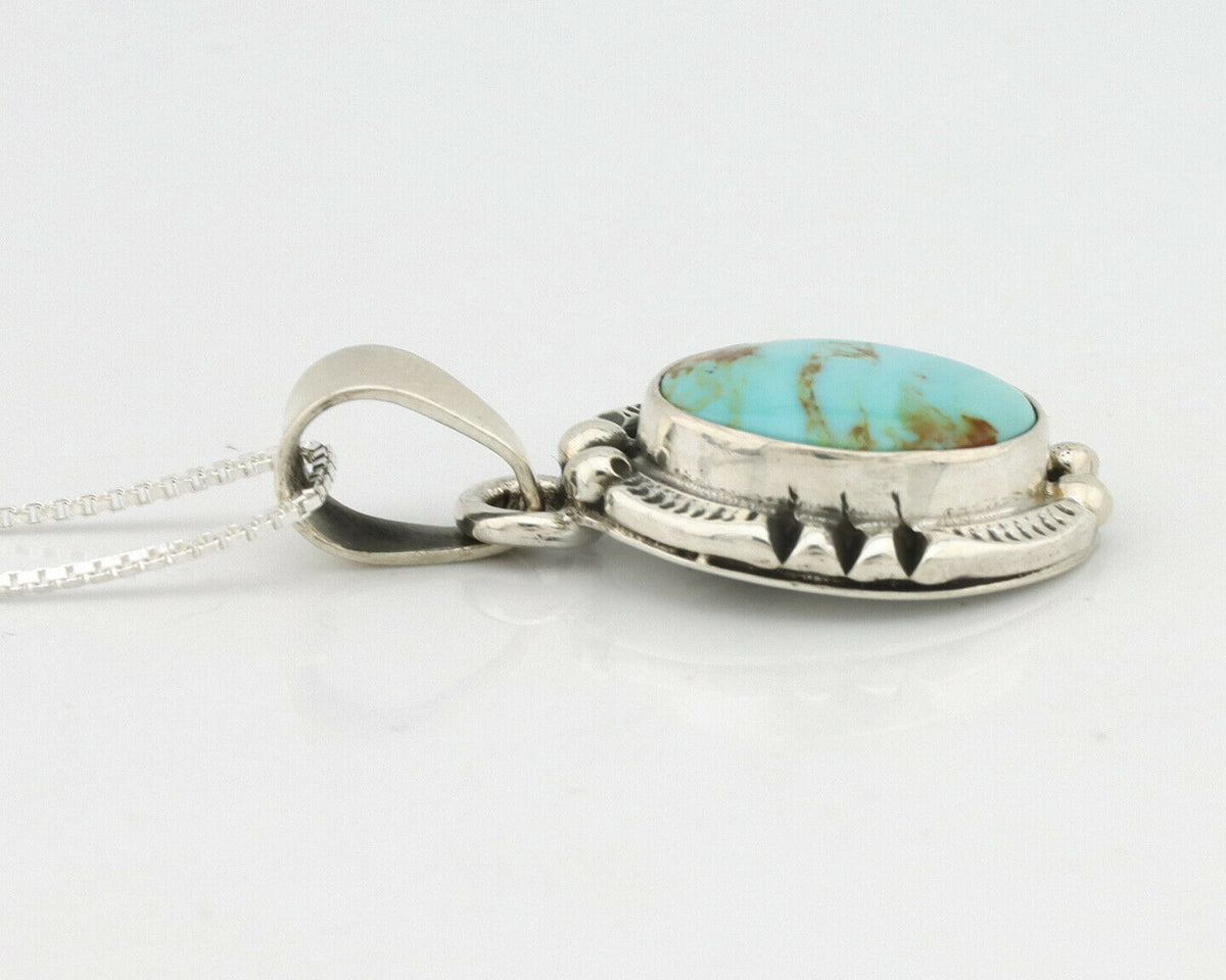 Navajo Kingman Turquoise Pendant .925 Silver Hand Stamped Signed Gecko C.80's