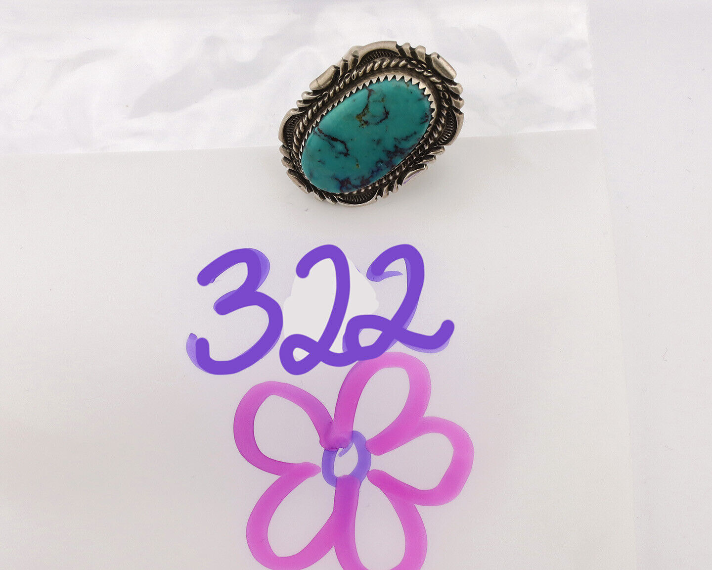 Navajo Ring .925 Silver Natural Blue Turquoise Artist Signed Spencer C.80's