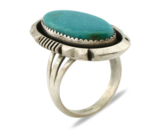 Navajo Ring .925 Silver Nevada Turquoise Native American Artist C.1980's