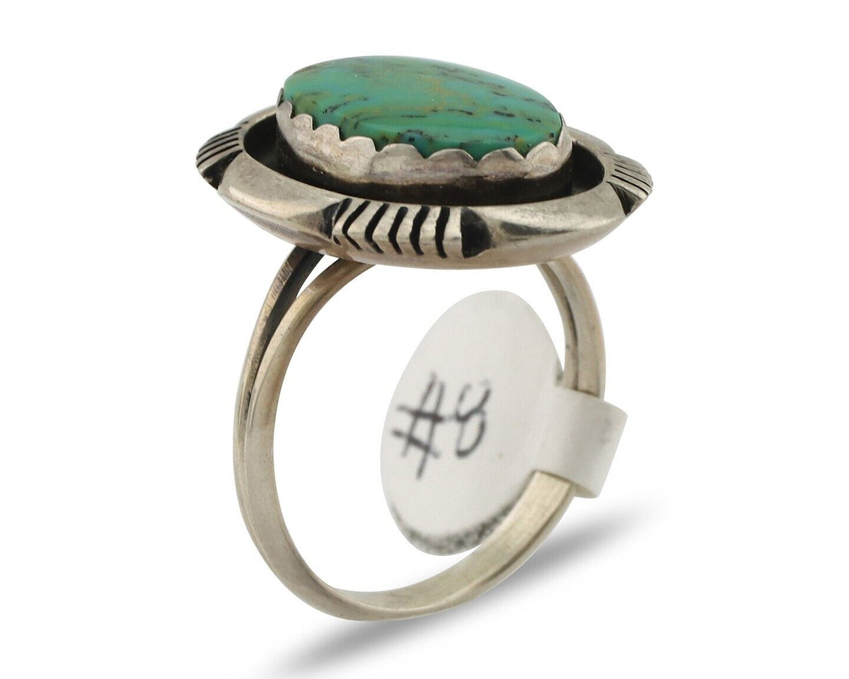 Navajo Ring .925 Silver Blue Gem Turquoise Artist Signed L.M. Nez C.80's